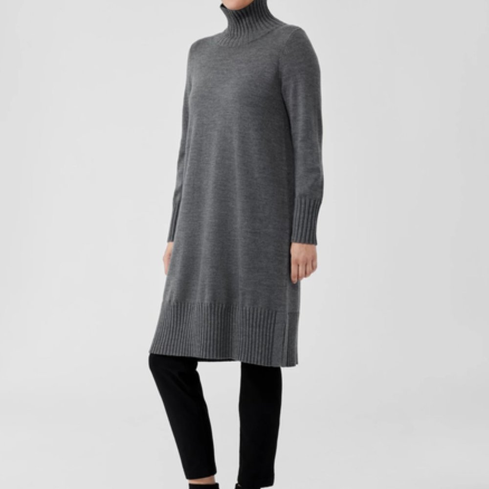 NWT Eileen Fisher ASH Extra Fine Merino Wool Turtleneck Dress